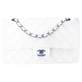 Chanel-Bolsa com aba clássica de metal arco-íris branco-Branco