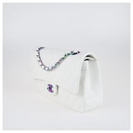 Chanel-Bolso con solapa forrado clásico de metal arcoíris blanco-Blanco