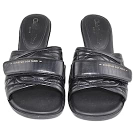 Christian Dior-Dior Black Cannage Leather Evolution Heel Slide Sandals-Black
