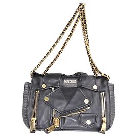 Borsa a tracolla Moschino in pelle nera con giacca da motociclista Nero