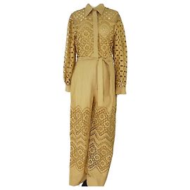 Alberta Ferretti Mono mostaza con cinturón y bordado inglés Amarillo