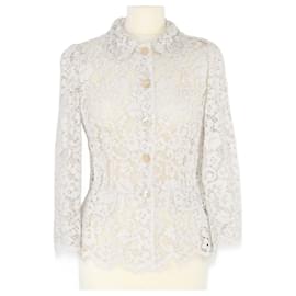 Dolce & Gabbana-Dolce & Gabbana – Langärmliges Oberteil aus weißer Spitze-Weiß
