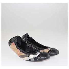 Burberry-Burberry Beige/Black Checked Fabric Ballet Flats-Beige