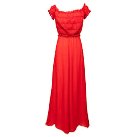 Valentino-Valentino – Schulterfreies, langes Kleid-Rot
