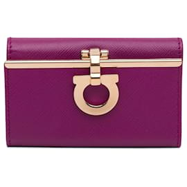 Salvatore Ferragamo-Purple Ferragamo Gancini Leather Key Case-Purple