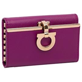 Salvatore Ferragamo-Purple Ferragamo Gancini Leather Key Case-Purple