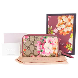 Gucci-Gucci GG Blooms Print Zippy Card Case Wallet-Beige