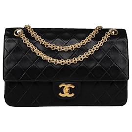 Chanel-Chanel piel de cordero acolchada 24Bolso Mediano Con Solapa K Gold-Negro