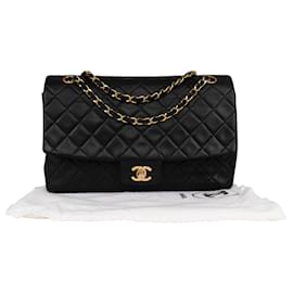 Chanel-Chanel Quilted Lambskin 24K Gold Medium Single Flap Bag-Black