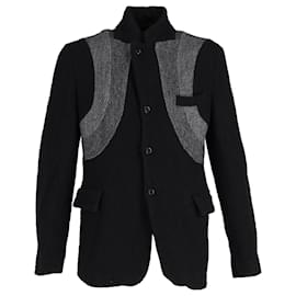 Comme Des Garcons-Comme des Garçons Contrast-Panel Jacket in Black Wool-Black