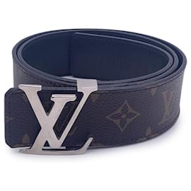 Louis Vuitton-Cinturón reversible LV de lona con monograma y hebilla plateada 80/32-Castaño