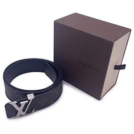 Louis Vuitton-Cinturón reversible LV de lona con monograma y hebilla plateada 80/32-Castaño