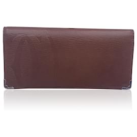 Cartier-Brown Leather Embossed Logo Bifold Long Wallet Coin Purse-Brown