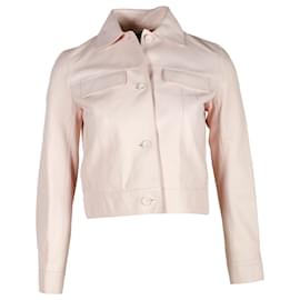 Hermès-Veste Hermès en cuir rose pastel-Rose,Autre