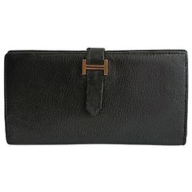 Hermès Vintage Béarn Soufflet Geldbörse aus schwarzem Leder Schwarz