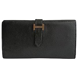 Hermès-Hermès vintage Béarn Soufflet wallet in black leather-Black