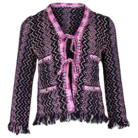 Chanel-Chanel Knitted Tie-Up Jacket in Purple Wool-Purple