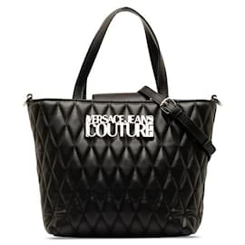 Versace-Versace Logo Quilted Tote Bag Sac à main en cuir en excellent état-Autre