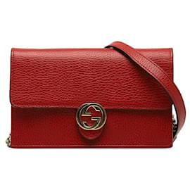 Gucci-Portafoglio Gucci in pelle con catena G intrecciata su borsa a tracolla in pelle con catena 510314.0 in buone condizioni-Altro