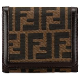 Fendi-Fendi Brown Zucca Canvas Trifold Wallet-Brown