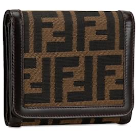 Fendi-Fendi Brown Zucca Canvas Trifold Wallet-Brown