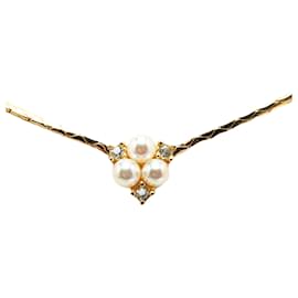 Dior-Dior Gold Faux Pearl and Crystal Pendant Necklace-Golden