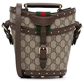 Gucci-Bolso satchel con mini sombrero GG Supreme marrón de Gucci-Castaño,Beige