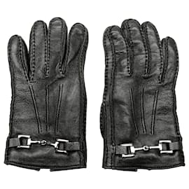 Gucci-Gucci Black Leather Horsebit Gloves-Black