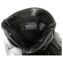 Gucci-Gucci Black Leather Horsebit Gloves-Black