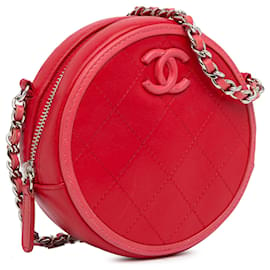 Chanel-Chanel Red Lambskin Color Pop CC Round Crossbody-Red