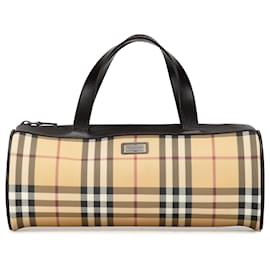 Burberry-Burberry – Barrell-Handtasche mit House Check-Muster, Braun-Braun,Beige