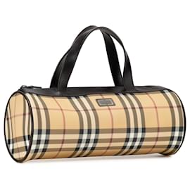Burberry-Burberry – Barrell-Handtasche mit House Check-Muster, Braun-Braun,Beige