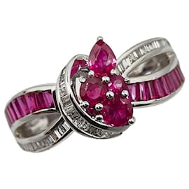 & Other Stories-K18WG White Gold Ruby 1.00ct Diamond 0.20ct Ring in Excellent Condition-White