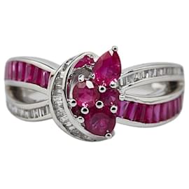 & Other Stories-K18WG White Gold Ruby 1.00ct Diamond 0.20ct Ring in Excellent Condition-White