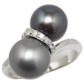 & Other Stories-autre 18Bague en or k diamant perle noire bague en métal en excellent état-Autre