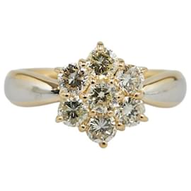 & Other Stories-LuxUness K18YG Yellow Gold Pt900 Platinum Diamond Flower Motif Ring Size 10 Metal Ring in Pristine-Golden