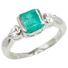 & Other Stories-Pt900 Platinum Emerald 0.83ct Diamond 0.20ct Ring in Excellent Condition-Silvery