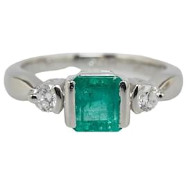 & Other Stories-Pt900 Platinum Emerald 0.83ct Diamond 0.20ct Ring in Excellent Condition-Silvery