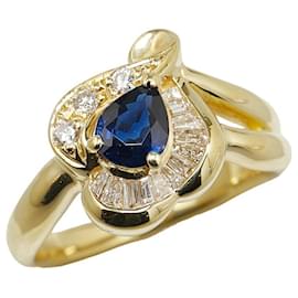 & Other Stories-Bague en or jaune K18YG avec saphir de 0,69 ct et diamant de 0,29 ct en excellent état-Doré