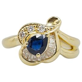 & Other Stories-Bague en or jaune K18YG avec saphir de 0,69 ct et diamant de 0,29 ct en excellent état-Doré