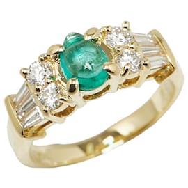 & Other Stories-K18YG Yellow Gold Emerald 0.46ct Diamond 0.59ct Ring in Great Condition-Golden