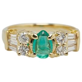 & Other Stories-K18YG Yellow Gold Emerald 0.46ct Diamond 0.59ct Ring in Great Condition-Golden