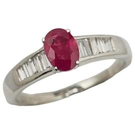 & Other Stories-Pt900 Platinum Ruby 0.92ct Diamond 0.50ct Ring Size 17 in Great Condition-Silvery