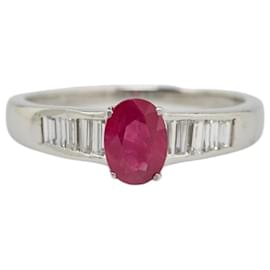 & Other Stories-Pt900 Platinum Ruby 0.92ct Diamond 0.50ct Ring Size 17 in Great Condition-Silvery