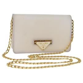 Prada-PRADA Chain Shoulder Bag Safiano leather White Auth 71652A-White
