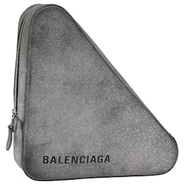Balenciaga-BALENCIAGA Bolso Clutch Triangular De Lona Cuero Gris 476976 base de autenticación13794-Gris