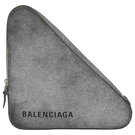 Balenciaga-BALENCIAGA Bolso Clutch Triangular De Lona Cuero Gris 476976 base de autenticación13794-Gris