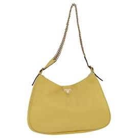 Prada-PRADA Chain Shoulder Bag Nylon Yellow Auth 72424-Yellow