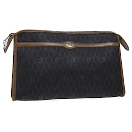 Christian Dior-Christian Dior Honeycomb Canvas Clutch Bag PVC Leather Black Auth ac2956-Black