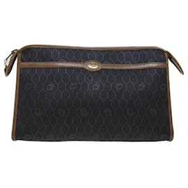 Christian Dior-Christian Dior Honeycomb Canvas Clutch Bag PVC Leather Black Auth ac2956-Black